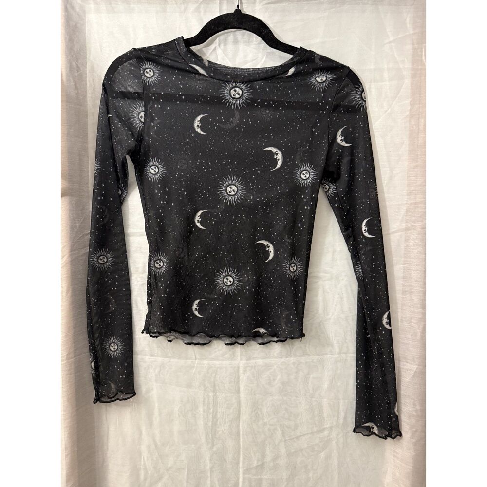 Jennyfer Celestial Sun & Moon Sheer Mesh Top — XS